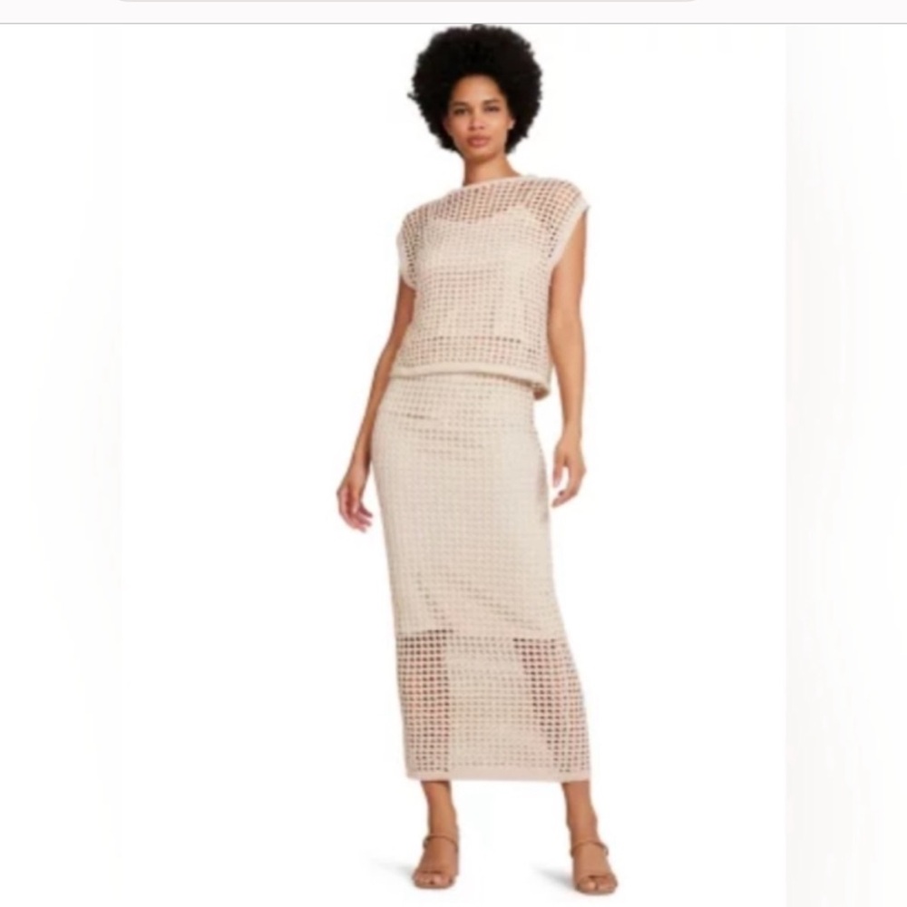 ☀️🏝️Cream Mesh Sleeveless Top and Skirt Set😎